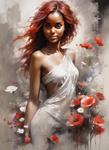 oil painting on canvas,african woman,african american woman,art painting,romantic portrait,young woman,fantasy art,flower of passion,black woman,oil painting,world digital painting,mystical portrait of a girl,fashion illustration,nigeria woman,beautiful african american women,italian painter,african art,girl in a wreath,femininity,fantasy portrait