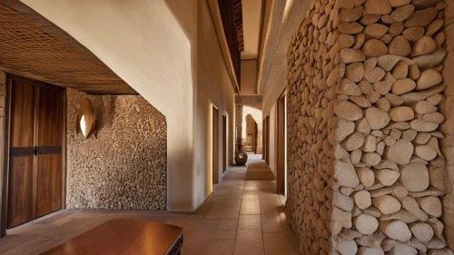 wooden wall,stone wall,sandstone wall,cork wall,hallway,wooden beams,stucco wall,hallway space,patterned wood decoration,half-timbered wall,corten steel,house wall,casa fuster hotel,almond tiles,carved wall,stonework,timber house,limestone wall,concrete ceiling,wine cellar,Photography,General,Realistic