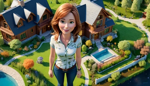 animated cartoon,smart house,3d rendering,princess anna,cute cartoon image,3d background,cute cartoon character,bussiness woman,city ​​portrait,roof landscape,android game,3d rendered,princess sofia,agnes,housetop,3d fantasy,anime 3d,house roofs,yasemin,cottagecore,Unique,3D,Isometric