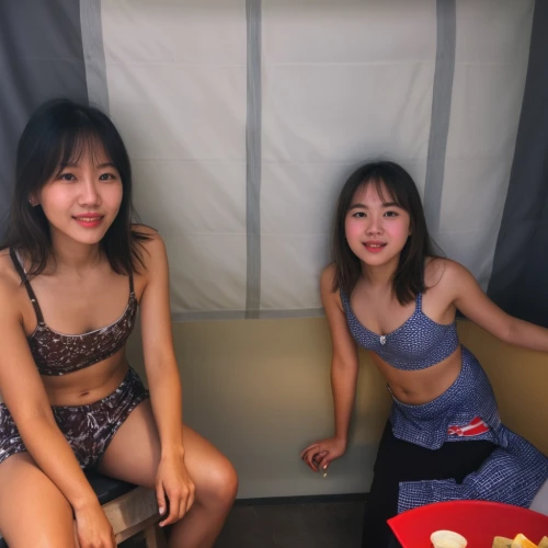 sauna,glamping,beach tent,cabana,tent,changing room,trampoline,capsule hotel,japanese idol,asian vision,tent camping,beer tent set,room children,shower bar,photo booth,doll looking in mirror,two girls,mosquito net,roof tent,korean,Photography,Documentary Photography,Documentary Photography 36