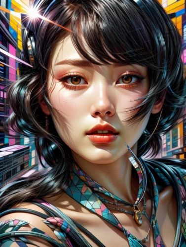 cyberpunk,asian vision,oriental girl,world digital painting,cybernetics,geisha,cyberspace,shirakami-sanchi,japanese art,asian woman,geisha girl,rosa ' amber cover,amano,fantasy portrait,cyborg,fantasy art,psychedelic art,metaverse,sci fiction illustration,oriental princess