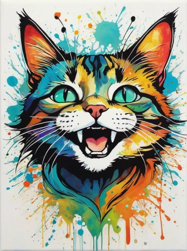 cat vector,popart,cool pop art,drawing cat,cartoon cat,cat,cat image,feline,painting technique,effect pop art,tabby cat,doodle cat,watercolor cat,cmyk,pop art colors,animal feline,holi,rangoli,calico cat,breed cat,Illustration,Realistic Fantasy,Realistic Fantasy 23