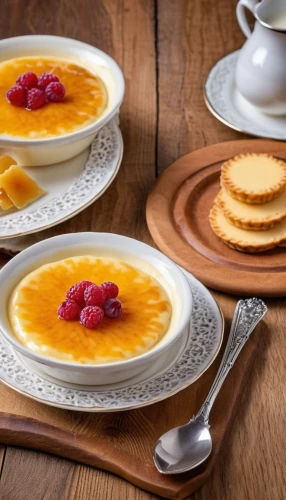 crème brûlée,crème anglaise,creme caramel,mango pudding,pannacotta,panna cotta,creme brulee,zuppa inglese,dinnerware set,avgolemono,zabaione,cream of pumpkin soup,crêpe suzette,custard tart,pumpkin soup,white chocolate mousse,zwiebelkuchen,tableware,velouté sauce,flan,Photography,General,Realistic