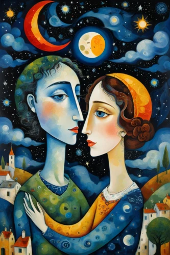 amorous,young couple,two people,romantic scene,man and woman,lovers,mother kiss,kissing,honeymoon,courtship,couple in love,celestial bodies,man and wife,couple - relationship,the moon and the stars,khokhloma painting,as a couple,whispering,romantic night,first kiss,Art,Artistic Painting,Artistic Painting 29