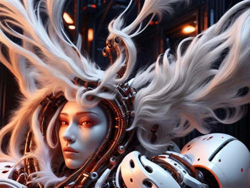 sci fiction illustration,fantasy art,biomechanical,fantasy portrait,medusa,3d fantasy,cybernetics,the snow queen,fractalius,scifi,cg artwork,sci fi,fantasy picture,humanoid,cyberspace,cyborg,world digital painting,the enchantress,fantasy woman,sidonia