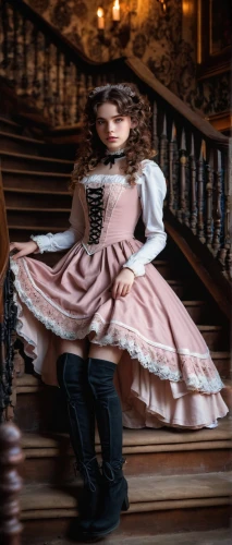 girl on the stairs,doll's house,girl in a historic way,victorian style,victorian lady,peles castle,fairy tale castle sigmaringen,victorian fashion,cinderella,the victorian era,iulia hasdeu castle,rococo,doll dress,victorian,crinoline,female doll,dollhouse accessory,staircase,quinceañera,overskirt,Art,Classical Oil Painting,Classical Oil Painting 31