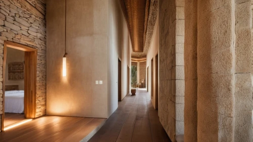 hallway space,casa fuster hotel,hallway,hotel de cluny,corridor,boutique hotel,hotel w barcelona,sandstone wall,corten steel,wooden wall,daylighting,archidaily,termales balneario santa rosa,wooden beams,concrete ceiling,bamboo curtain,hotel hall,structural plaster,eco hotel,interiors,Photography,General,Realistic