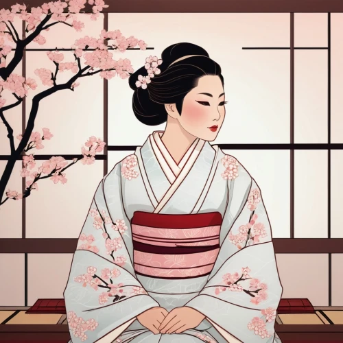 geisha,geisha girl,tea ceremony,plum blossoms,mukimono,japanese woman,japanese sakura background,kimono,japanese floral background,tea zen,ikebana,japanese art,japanese tea,sakura background,sakura blossom,the cherry blossoms,kyoto,plum blossom,kimono fabric,japanese cherry,Illustration,Vector,Vector 06