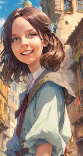 a girl's smile,little girl in wind,the girl's face,girl in a historic way,girl with speech bubble,studio ghibli,agnes,girl with bread-and-butter,cinnamon girl,main character,girl portrait,the little girl,child girl,russo-european laika,nora,flying girl,city ​​portrait,marguerite,a collection of short stories for children,pinocchio,Digital Art,Anime