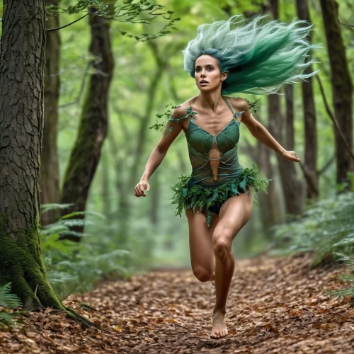 ballerina in the woods,dryad,faerie,fae,the enchantress,faery,female runner,warrior woman,bodypainting,sprint woman,fantasy woman,fairies aloft,free running,wood elf,photoshop manipulation,digital compositing,bodypaint,tarzan,wind warrior,elves flight,Photography,General,Realistic