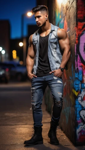 male model,muscular,vest,latino,jeans background,leather boots,ballistic vest,macho,muscle icon,arms,leather,edge muscle,muscle,men's wear,urban,enforcer,sleeveless shirt,man on a bench,ryan navion,denims,Conceptual Art,Oil color,Oil Color 12