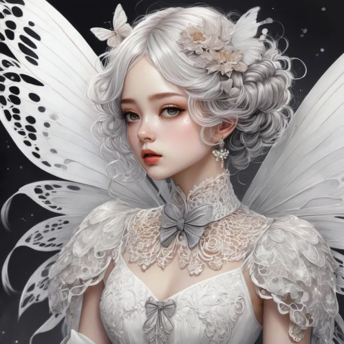 white rose snow queen,fairy queen,white butterflies,faery,baroque angel,white butterfly,the snow queen,faerie,vanessa (butterfly),fairy,fairy tale character,little girl fairy,vintage angel,flower fairy,butterfly white,eglantine,fantasy portrait,rosa 'the fairy,cupido (butterfly),child fairy,Illustration,Abstract Fantasy,Abstract Fantasy 14
