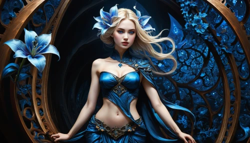 blue enchantress,blue rose,fairy queen,blue snowflake,the snow queen,fantasy art,magic mirror,fairy tale character,blue moon rose,cinderella,suit of the snow maiden,ice queen,faerie,jasmine blue,elsa,sorceress,blue petals,the enchantress,fantasy portrait,blue heart,Illustration,Realistic Fantasy,Realistic Fantasy 25