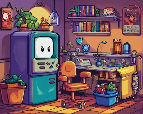 retro items,gameboy,game boy,game room,nintendo gameboy,retro technology,playing room,super nintendo,shopkeeper,nostalgic,doctor's room,laboratory,retro styled,computer room,computer game,study room,game drawing,macintosh,electronics,game illustration,Unique,Pixel,Pixel 05