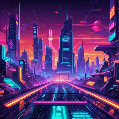 futuristic landscape,cityscape,cyberpunk,colorful city,metropolis,futuristic,fantasy city,80's design,scifi,80s,retro background,neon arrows,sci-fi,sci - fi,cities,city at night,tokyo city,vast,shanghai,city,Unique,Pixel,Pixel 05