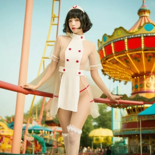 anime japanese clothing,fairground,carousel,retro girl,merry-go-round,doll dress,teacups,circus,cosplay image,candy island girl,funfair,amusement park,sailor,vintage girl,marionette,japanese doll,vintage fashion,retro woman,noodle image,vintage doll