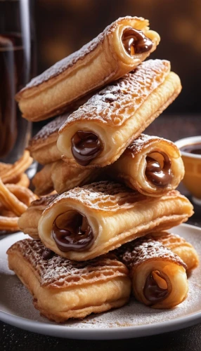 churros,sopaipilla,kanelbullar,palmier,cinnamon sticks,pastries,sfogliatelle,croissantes,flaky pastry,churro,chocolate wafers,viennoiserie,dulce de leche,danish pastry,puff pastry,palmiers,cuban pastry,mille-feuille,pastry salt rod lye,scacciata,Photography,General,Realistic