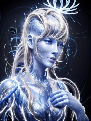 ice queen,the snow queen,male elf,white rose snow queen,ice princess,winterblueher,blue enchantress,icemaker,eternal snow,father frost,blue snowflake,elsa,white walker,ice crystal,elven,iceman,glowing antlers,ice,frost,suit of the snow maiden