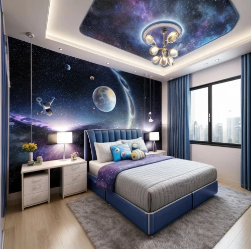 sleeping room,great room,sky space concept,sky apartment,room newborn,modern room,boy's room picture,baby room,children's bedroom,duvet cover,kids room,bedroom,bedding,canopy bed,space,starry sky,guest room,large space,modern decor,outer space
