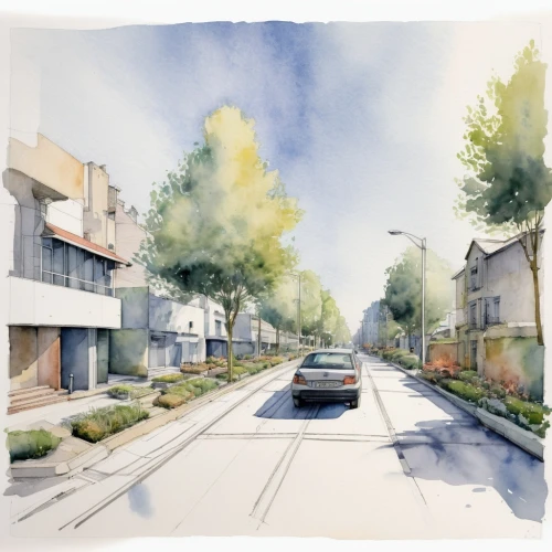 watercolor,watercolor sketch,palo alto,watercolors,watercolor painting,street view,watercolor paint,watercolor paper,watercolour,watercolor shops,neighborhood,watercolor pencils,watercolor paris,watercolor blue,water color,the street,watercolor background,suburb,street scene,row of houses,Conceptual Art,Fantasy,Fantasy 10