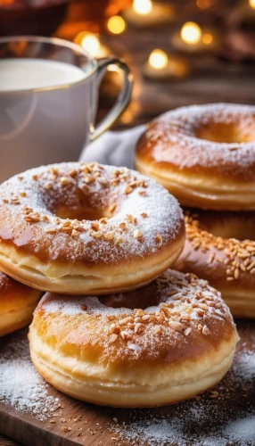 kanelbullar,sufganiyah,pączki,lebkuchen,salt pretzels,vasilopita,fika,zwiebelkuchen,sopaipilla,doughnuts,kolach,ciambella,malasada,fried dough,streuselkuchen,bombolone,matjesbrötchen,paris-brest,poffertjes,sfogliatelle,Photography,General,Realistic