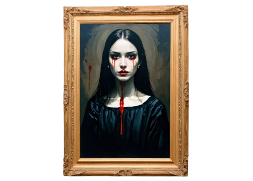 gothic portrait,vampire woman,vampire lady,dark art,halloween frame,gothic woman,the nun,wooden frame,blood icon,the magdalene,seven sorrows,dark portrait,vampire,frame illustration,mona lisa,wood frame,holding a frame,the mona lisa,mirror frame,mystical portrait of a girl,Illustration,Paper based,Paper Based 05