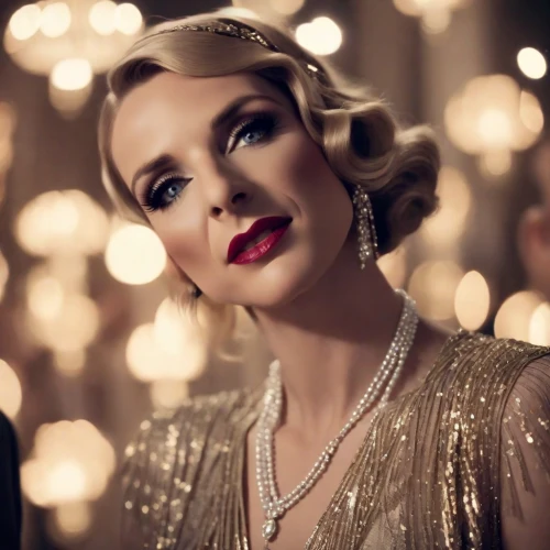 great gatsby,roaring 20's,gatsby,roaring twenties,twenties,art deco woman,vintage makeup,burlesque,flapper,vintage woman,pearl necklace,showgirl,christmas gold and red deco,retro christmas lady,femme fatale,glittering,queen of the night,glamorous,mary-gold,porcelain doll,Photography,Natural