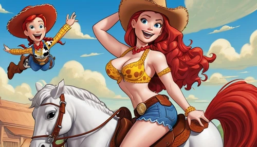 cowgirls,cowgirl,ariel,western riding,redheads,heidi country,ruby trotted,game illustration,countrygirl,horseback,wild west,rockabella,maci,charreada,rodeo,lasso,equestrianism,country-western dance,western,horse riders,Illustration,American Style,American Style 13