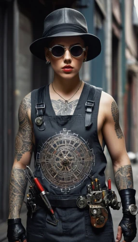 steampunk,biker,streampunk,tattoo girl,hard woman,punk design,cyberpunk,wearables,harley davidson,punk,harley-davidson,panhead,tool belt,female warrior,goth subculture,motorcyclist,ironworker,masculine,gunsmith,raider,Photography,Documentary Photography,Documentary Photography 12