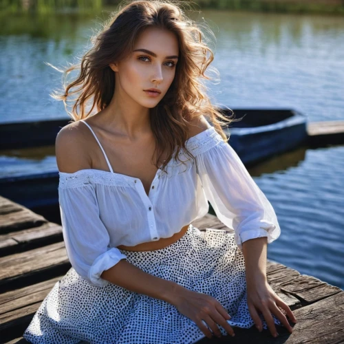 white shirt,girl in white dress,orlova chuka,cotton top,in a shirt,romantic look,girl on the river,girl on the boat,danila bagrov,bylina,beautiful young woman,country dress,ukrainian,hallia venezia,by the sea,perched on a log,white winter dress,on the river,white dress,liberty cotton,Photography,Documentary Photography,Documentary Photography 15