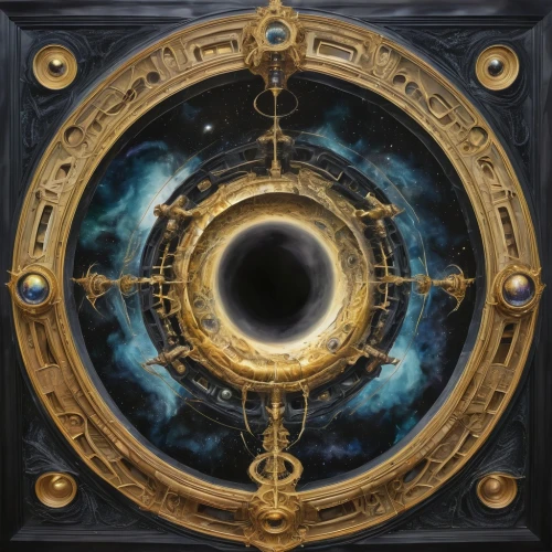 circular star shield,umiuchiwa,argus,zodiacal sign,zodiac,planisphere,cosmic eye,astronomical clock,life stage icon,magnetic compass,dark blue and gold,zodiac sign libra,key-hole captain,planetary system,maelstrom,round frame,constellation lyre,gong,time spiral,libra,Illustration,Realistic Fantasy,Realistic Fantasy 47