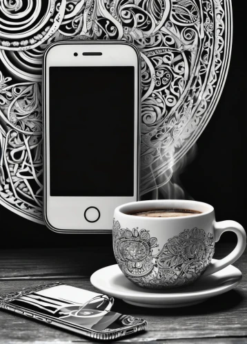 coffee background,cup and saucer,chinaware,tableware,floral with cappuccino,place setting,coffee icons,dishware,dinnerware set,turkish coffee,coffee time,coffeemania,cup of coffee,cappuccino,porcelain tea cup,coffee cup,black coffee,a cup of coffee,chinese teacup,tea cup,Illustration,Black and White,Black and White 11