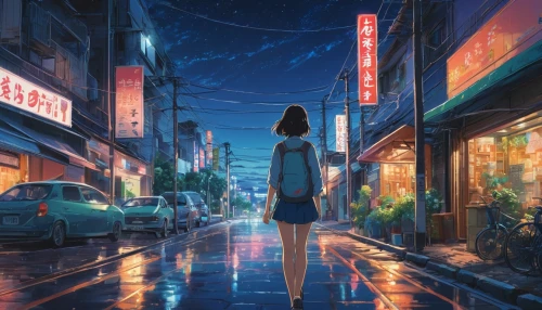 tokyo,tokyo city,shinjuku,osaka,pedestrian,girl walking away,blue rain,night scene,cyberpunk,shibuya,taipei,tokyo ¡¡,2d,studio ghibli,evening atmosphere,world digital painting,cityscape,japan,busan night scene,walking in the rain,Photography,General,Natural