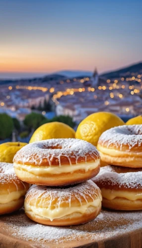 pączki,malasada,sufganiyah,bombolone,sfogliatelle,kanelbullar,lebkuchen,pastelón,streuselkuchen,zwiebelkuchen,cream puffs,doughnuts,viennese cuisine,pastellfarben,matjesbrötchen,reibekuchen,pandebono,lemon slices,eclair,donuts,Photography,General,Realistic