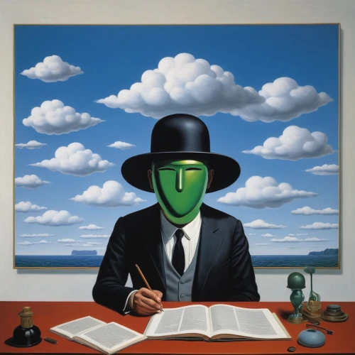 man with a computer,surrealism,dali,art dealer,random access memory,el salvador dali,pilgrim,surrealistic,computer art,computer icon,reading magnifying glass,grant wood,cloud computing,computer,white-collar worker,thinking man,accountant,meticulous painting,businessman,bookkeeper,Art,Artistic Painting,Artistic Painting 06