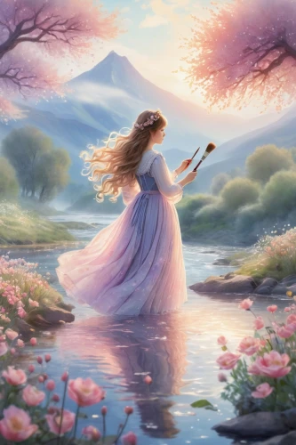 fantasy picture,woman playing violin,the flute,way of the roses,serenade,rosa 'the fairy,fantasy art,playing the violin,violin player,violinist,faery,woman playing,fantasia,faerie,violin woman,celtic woman,fairy tale,fairies aloft,mystical portrait of a girl,fairy world,Art,Classical Oil Painting,Classical Oil Painting 39