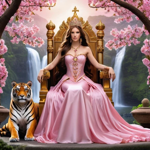 fantasy picture,fantasy art,fantasy woman,fantasy portrait,fairy tale character,celtic queen,queen s,oriental princess,celtic woman,fantasy girl,the pink panter,royal tiger,fairy queen,world digital painting,princess,the throne,fairy tale,throne,princess sofia,queen cage,Photography,General,Realistic