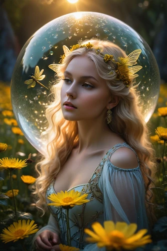 faery,fantasy picture,fantasy portrait,faerie,fantasy art,celtic woman,jessamine,crystal ball-photography,fairy queen,mystical portrait of a girl,elven flower,rosa 'the fairy,fairy tale character,cinderella,yellow rose background,fantasy woman,fae,crystal ball,flower fairy,fairy world,Photography,General,Fantasy