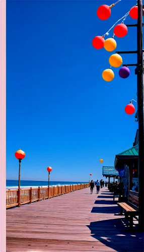 boardwalk,the pier,santa monica pier,coney island,east pier,colorful balloons,summer beach umbrellas,fishing pier,beach ball,pier 14,saturated colors,beach umbrella,red balloons,board walk,port melbourne,provincetown,blue balloons,santa monica,pier,princes pier,Illustration,American Style,American Style 07