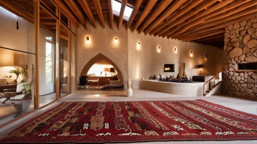 moroccan pattern,fire place,fireplaces,chalet,riad,morocco,fireplace,patterned wood decoration,luxury home interior,wooden floor,persian architecture,home interior,interior design,wooden beams,boutique hotel,interior decoration,interior modern design,great room,ottoman,timber house,Photography,General,Realistic