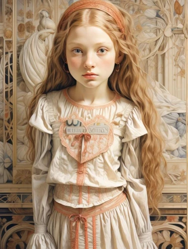 girl with cloth,portrait of a girl,baroque angel,child portrait,mystical portrait of a girl,the magdalene,the little girl,child girl,girl with bread-and-butter,girl in cloth,joan of arc,female doll,emile vernon,art nouveau,painter doll,white lady,porcelaine,eglantine,vintage angel,porcelain dolls