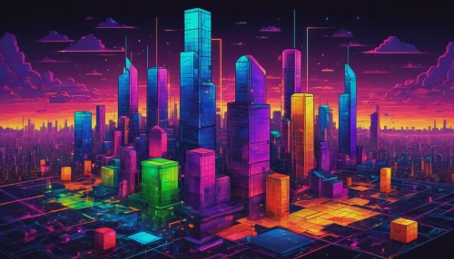 colorful city,metropolis,cityscape,fantasy city,cyberpunk,city cities,cities,city blocks,futuristic landscape,tetris,skyscrapers,city skyline,futuristic,pixel cells,sky city,skyscraper town,dystopian,city,cubes,metropolises,Conceptual Art,Daily,Daily 23