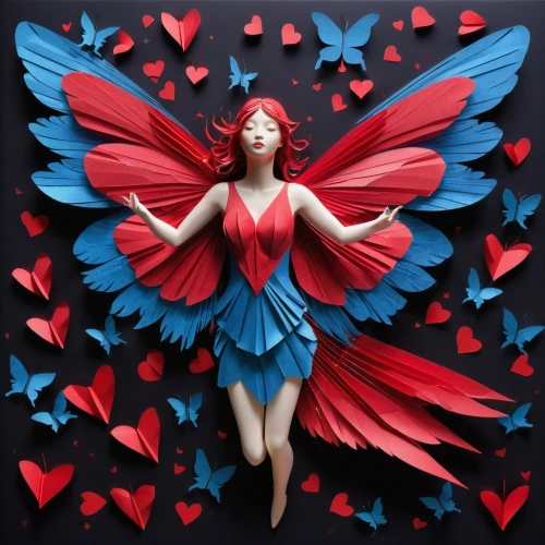 winged heart,cupido (butterfly),red butterfly,cupid,flying heart,paper art,passion butterfly,julia butterfly,painted hearts,flower fairy,flutter,angel figure,origami paper,vanessa (butterfly),butterfly dolls,love angel,colorful heart,fluttering,child fairy,heart background,Illustration,Retro,Retro 03