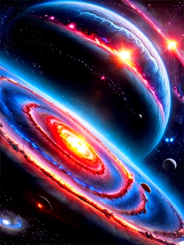 saturnrings,spiral galaxy,planetary system,planets,bar spiral galaxy,galaxy collision,space art,andromeda,galaxy,saturn rings,cosmos,astronomical,solar system,colorful spiral,spiral nebula,space,universe,andromeda galaxy,saturn,astronomy,Illustration,Realistic Fantasy,Realistic Fantasy 47