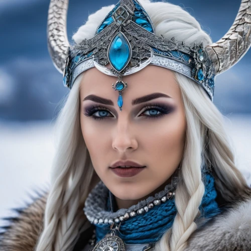 ice queen,the snow queen,warrior woman,female warrior,samara,elven,winterblueher,suit of the snow maiden,eurasian,dark elf,ice princess,inner mongolian beauty,elsa,violet head elf,nordic,headpiece,blue enchantress,siberian,fantasy portrait,celtic queen