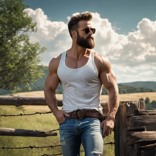 male model,macho,sleeveless shirt,brawny,farmer in the woods,wolverine,muscle icon,lumberjack,farmer,danila bagrov,country style,country-side,farm background,men's wear,east-european shepherd,muscular,gardener,latino,chris evans,vest,Photography,Artistic Photography,Artistic Photography 15