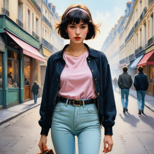 paris shops,french digital background,girl with bread-and-butter,watercolor paris shops,retro girl,world digital painting,girl walking away,paris,girl in a long,retro woman,sci fiction illustration,girl portrait,woman walking,the girl at the station,woman with ice-cream,cigarette girl,girl with speech bubble,a pedestrian,pedestrian,vintage girl,Illustration,American Style,American Style 11