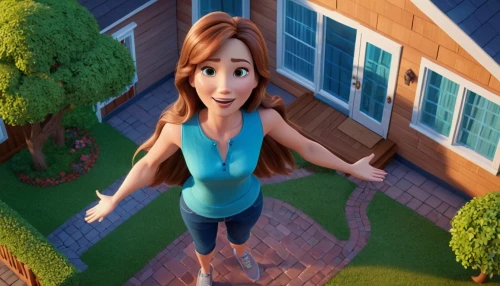 rapunzel,animated cartoon,princess anna,3d rendered,roofer,character animation,agnes,3d model,3d rendering,cute cartoon character,3d render,3d modeling,princess sofia,tiana,animation,tangled,animated,digital compositing,house roofs,disney character,Unique,3D,Isometric