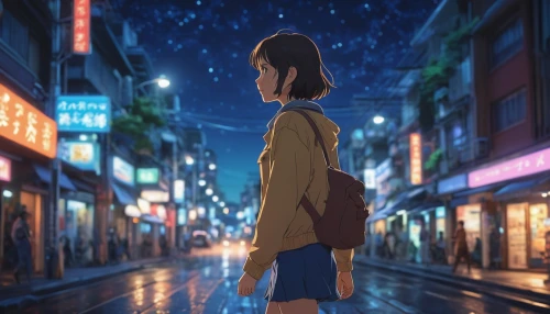 shibuya,girl walking away,miku maekawa,shinjuku,azusa nakano k-on,tokyo city,yui hirasawa k-on,tokyo,pedestrian,anime japanese clothing,city lights,aonori,osaka,shibuya crossing,piko,starry sky,anime 3d,aomoriya,clear night,kyoto,Photography,General,Cinematic