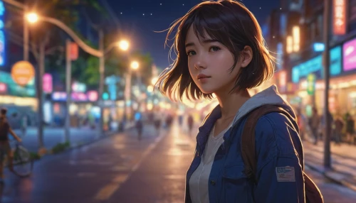 anime 3d,girl in a long,girl walking away,anime cartoon,japanese background,tokyo city,shibuya,city lights,music background,world digital painting,3d background,japanese sakura background,anime japanese clothing,anime girl,digital compositing,sakura background,asia,city ​​portrait,hong,maimi fl,Photography,General,Commercial